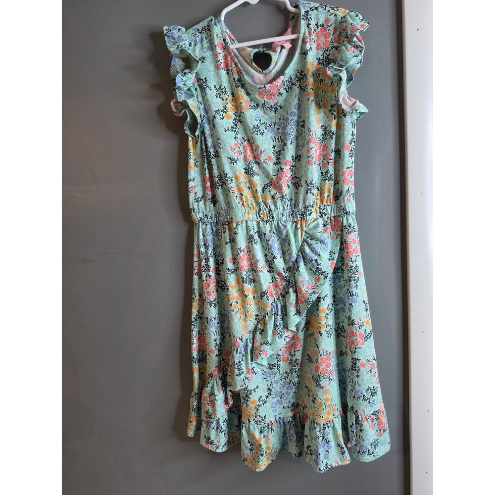 BCBG Girls Floral Ruffle Dress Mint Green Short Sleeve Size M 10/12